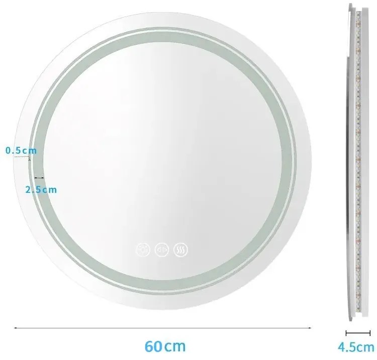Lustro łazienkowe DOVER 60x60cm srebrne z oświetleniem LED HALMAR