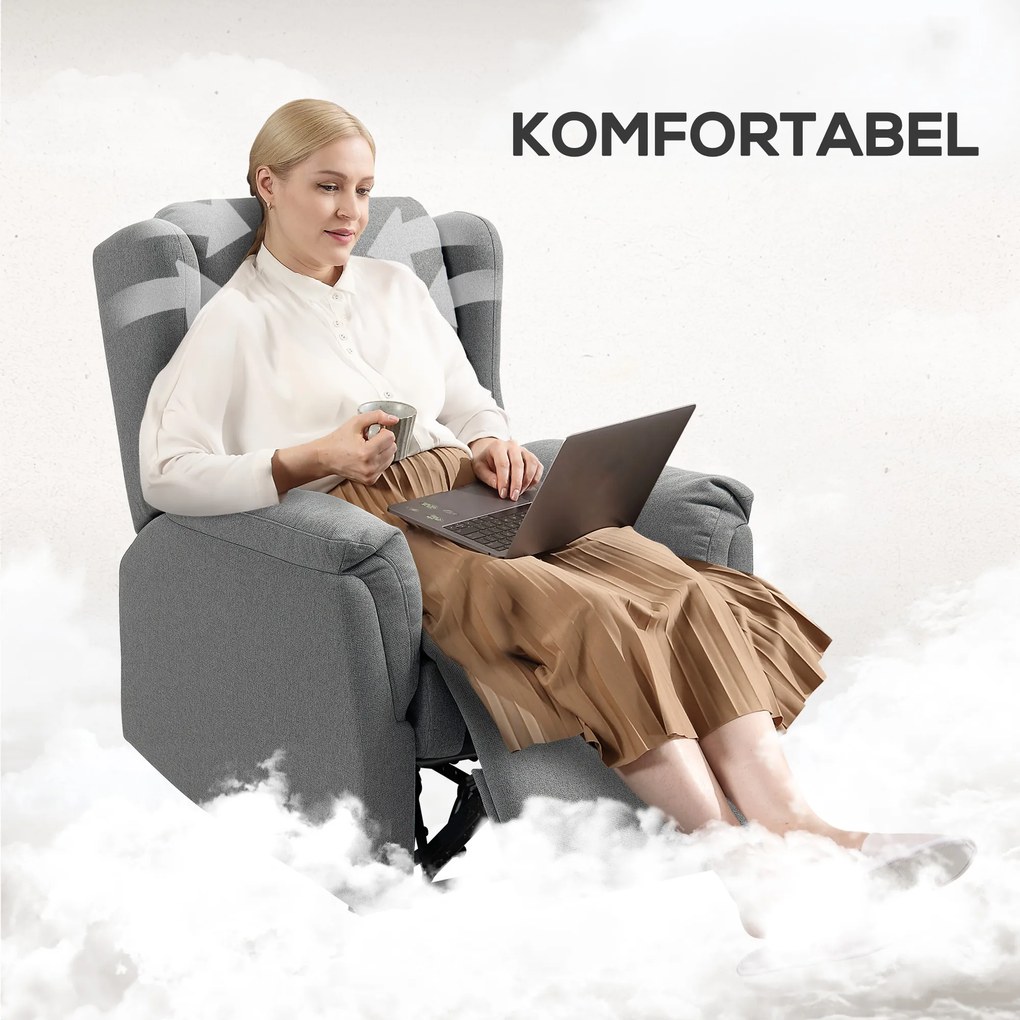 HOMCOM Fotel Relaksacyjny, Tapicerowany Fotel z Podnóżkiem, 160° Regulacja, Wygląd Lnu, Szybki Montaż, Ciemnoszary