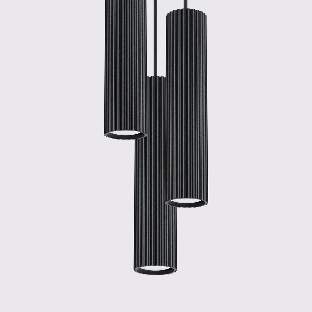 Lampa wisząca KARBON 3P czarna ryflowana SOLLUX LIGHTING