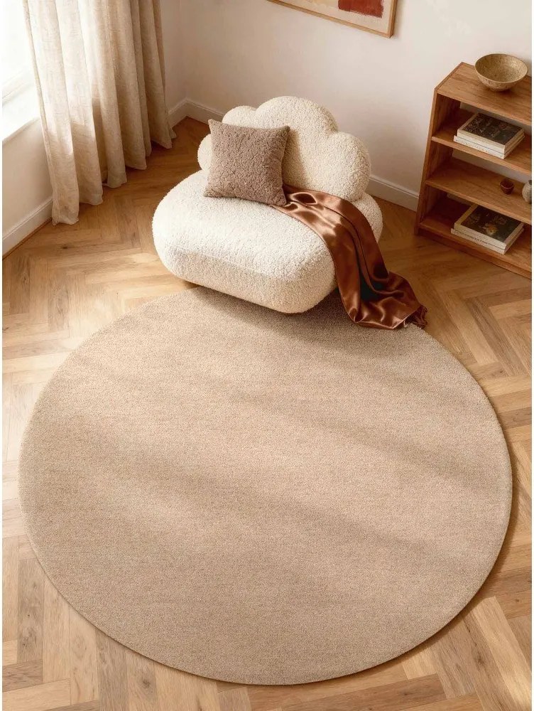 Wełniany okrągły dywan tkany ręcznie w naturalnym kolorze ø 200 cm Puristic Knots – Elle Decoration