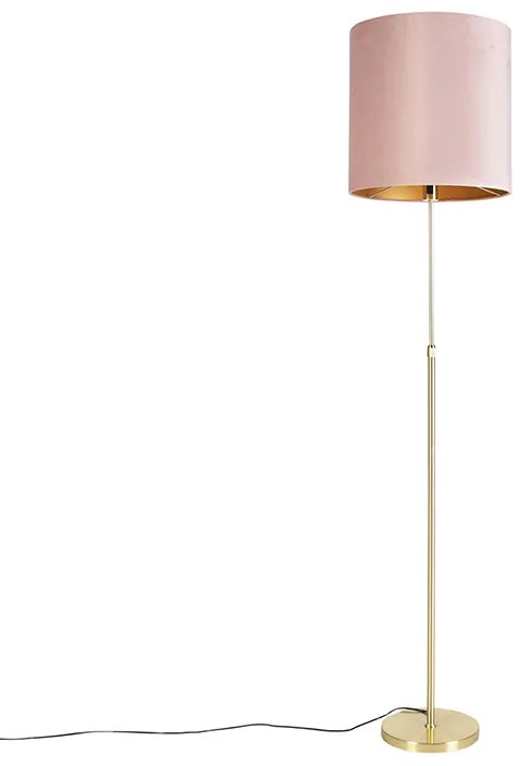 Candeeiro de pé dourado/latão com abajur em veludo rosa 40/40 cm - Parte