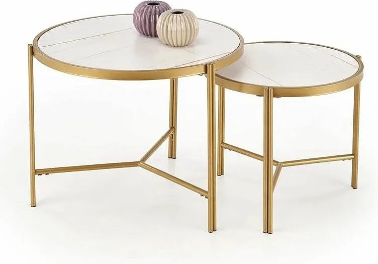 Zestaw 2 stolików FATIMA biały marmur/złoty