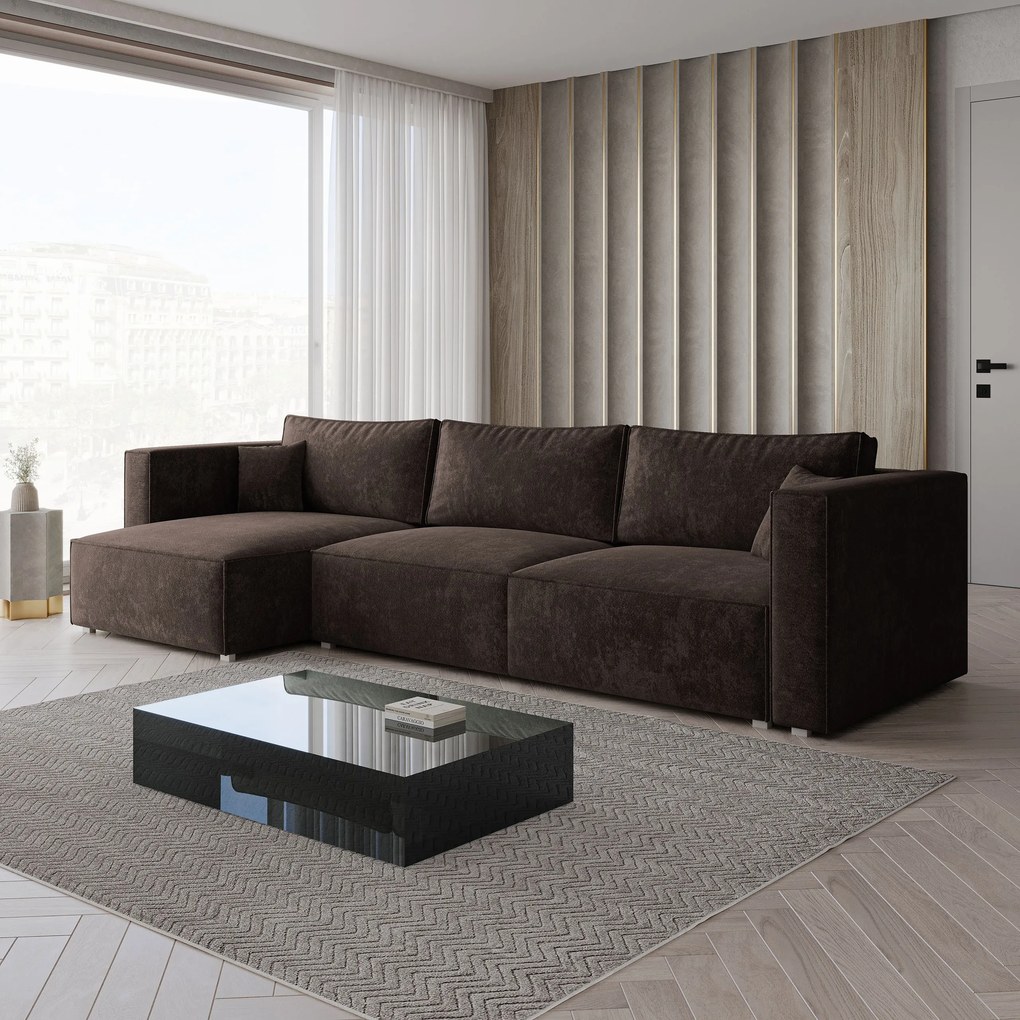 Masseno Narożnik TOLMO z funkcją spania i pojemnikiem na pościel Narozniki L, Rozkładana sofa - Brązowy, LUMO 40