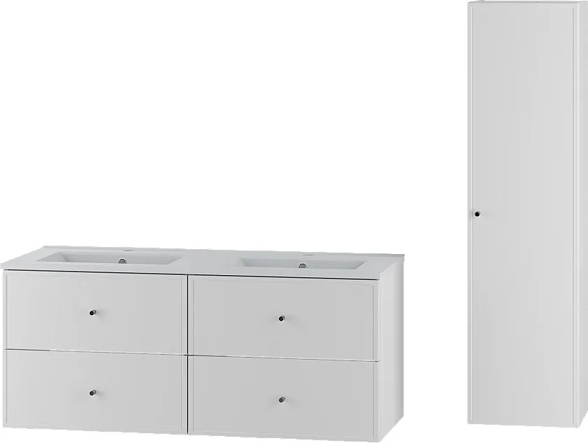 Biały Zestaw do Łazienki 120cm Szafka z Umywalką Słupek Marco