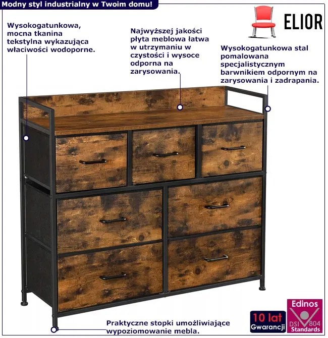 Industrialna Wysoka Komoda Z Szufladami Rustykalny Brąz T4-B42