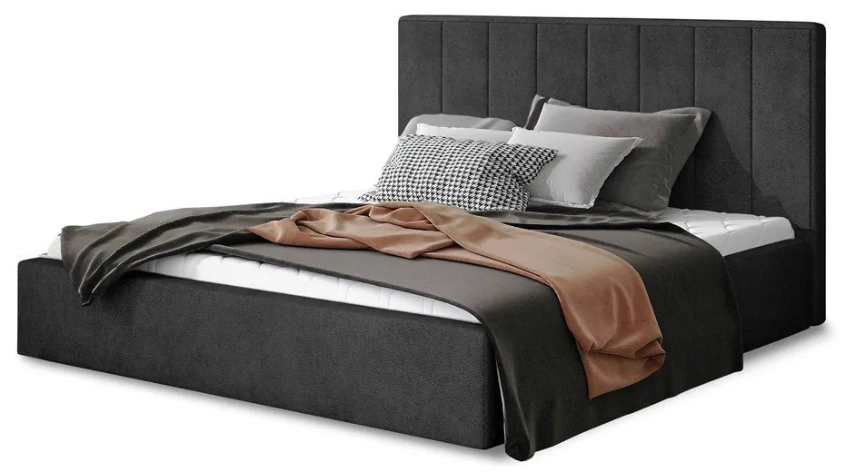 Ciemnoszare tapicerowane łóżko dwuosobowe ze schowkiem ze stelażem 180x200 cm Audrey – ELTAP