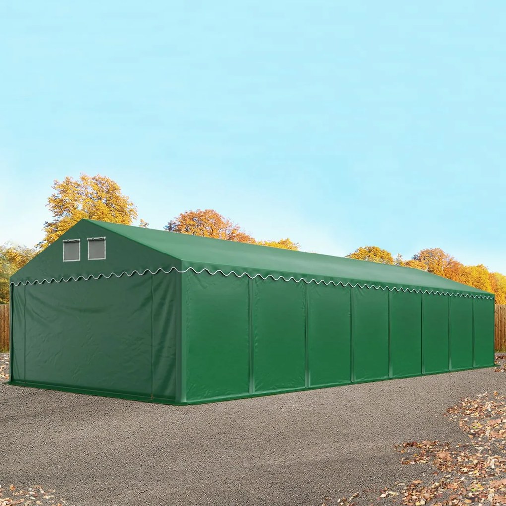 TOOLPORT 6x16m Namiot magazynowy - 2,6 m wysokość ścian bocznych, PVC 800, ciemnozielony, ze statyką (podłoże gruntowe) - (517637)