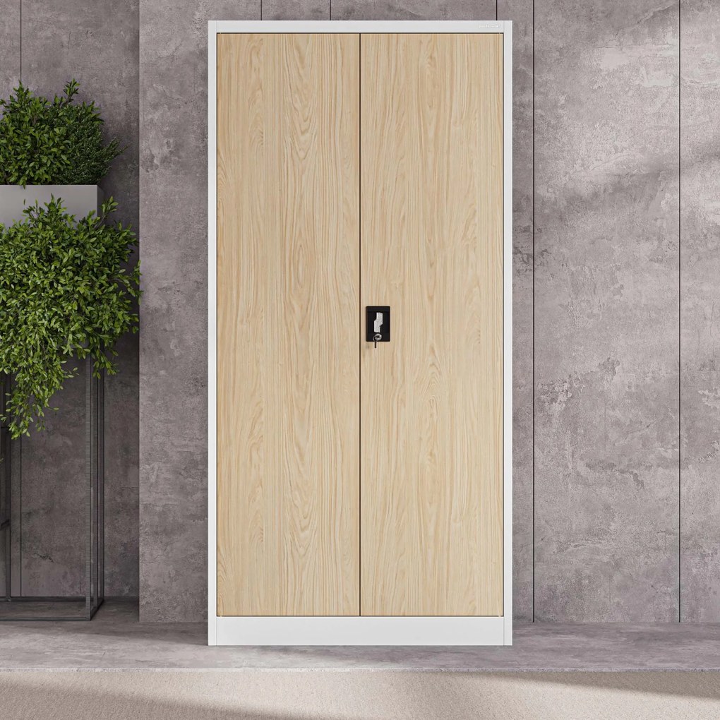 Szafa biurowa na dokumenty biała/ dąb sonoma: Eco Design JAN, 900 x 1850 x 400 mm