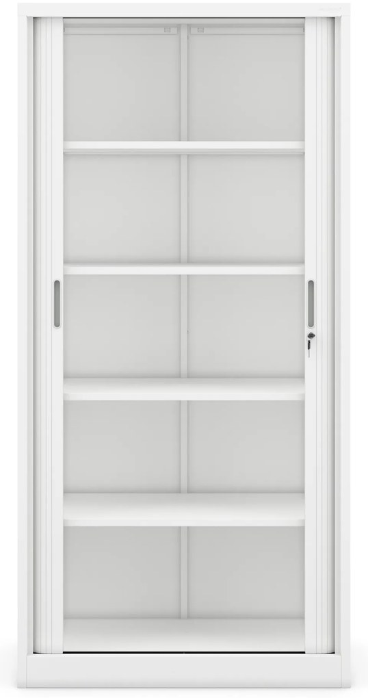 Metalowa szafa biurowa na akta z roletą DAMIAN, 900 x 1850 x 450 mm, biała