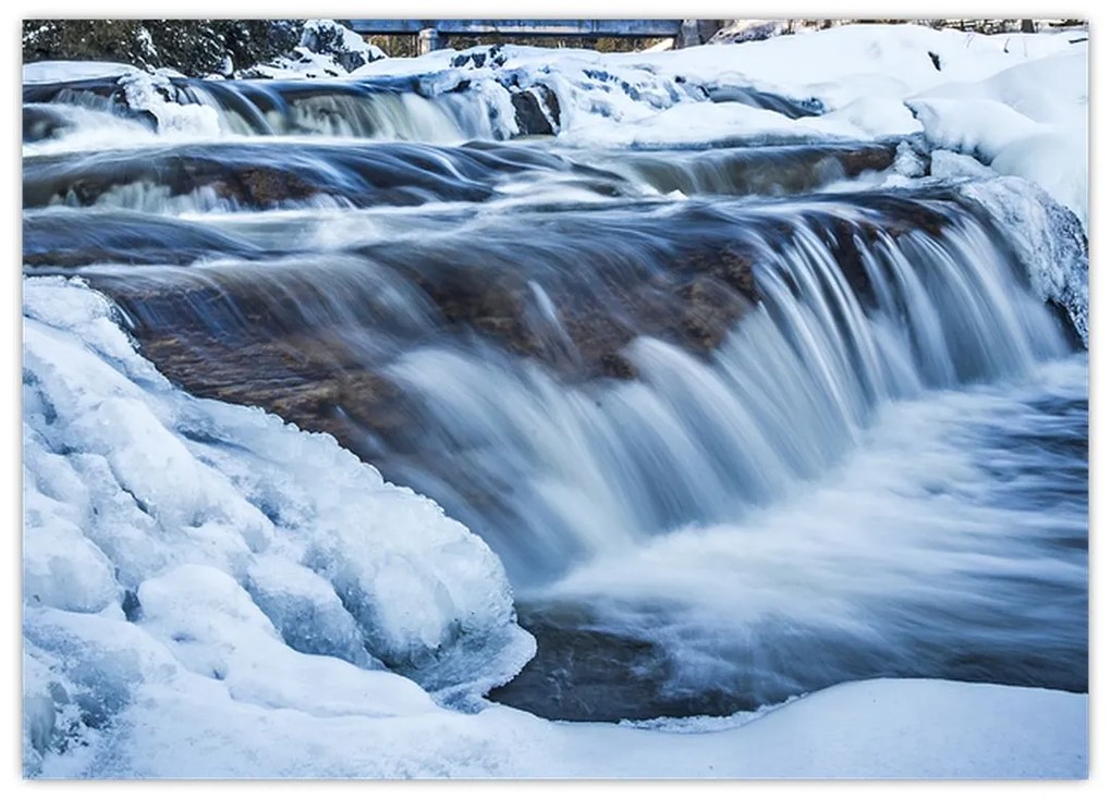 Obraz na szkle rzeki zimą (70x50 cm)