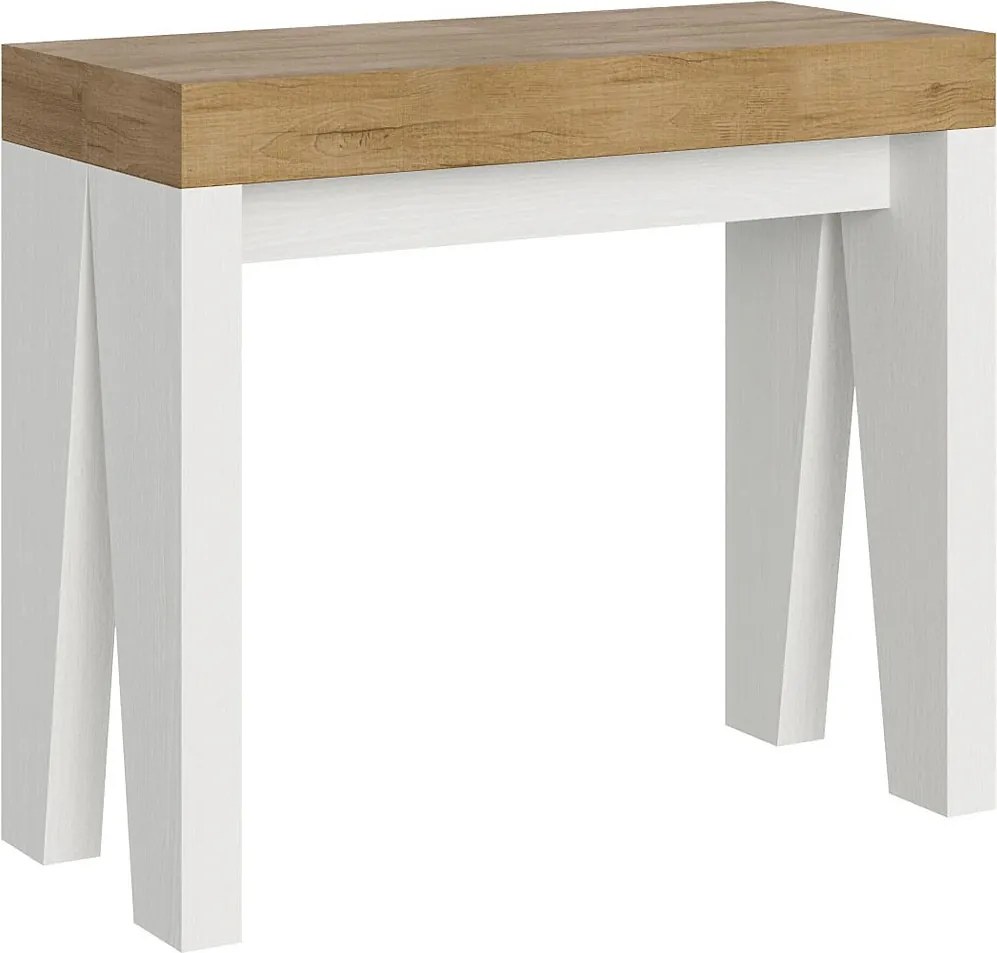 Konsola rozkładana 90x40/196 cm Naxy Mix Small Blat Dąb naturalny - Struktura Frassino biała