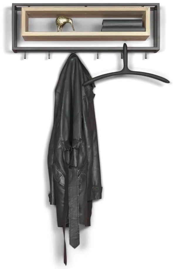 Czarny/w naturalnym kolorze metalowy wieszak ścienny z półką 78 cm School – Spinder Design