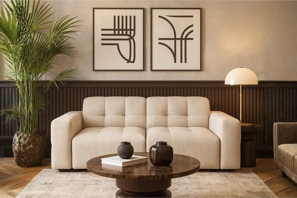 Sofa Bergamo 2-osobowa, tkanina Raven 24 kremowa – 204×102×70 cm