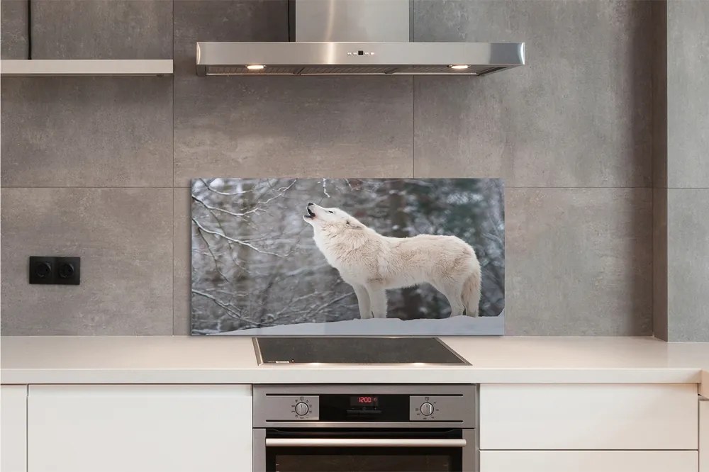 Panel Szklany Dziki Wilk w Zimowej Aurze