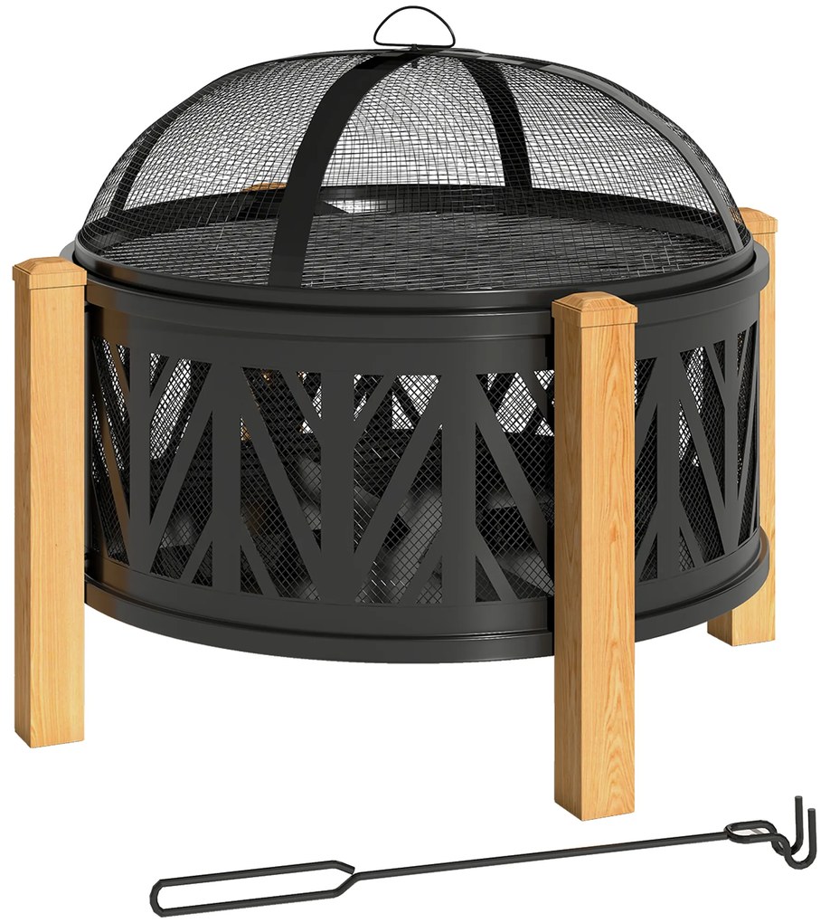Outsunny 2-w-1 Misa Ogniowa Ø75 x 58 cm Palenisko z Osłoną Funkcyjną Hak do Palenia Kratka do Grilla Czarny