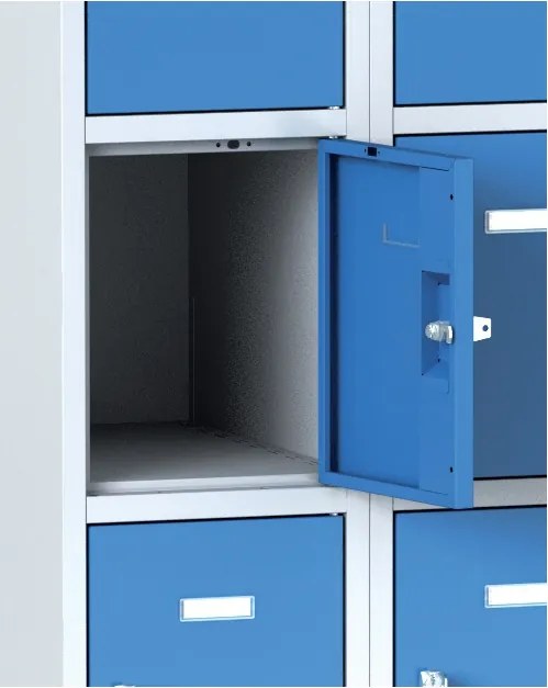 Szafka skrytkowa S6, 5 schowków, 1800 x 300 x 500 mm, zamek obrotowy, drzwi pomarańczowe