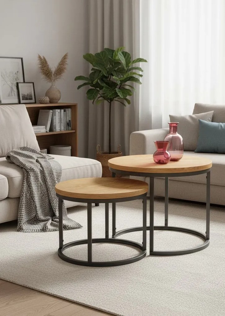 Zestaw dwóch stolików w stylu loft - R0-F21