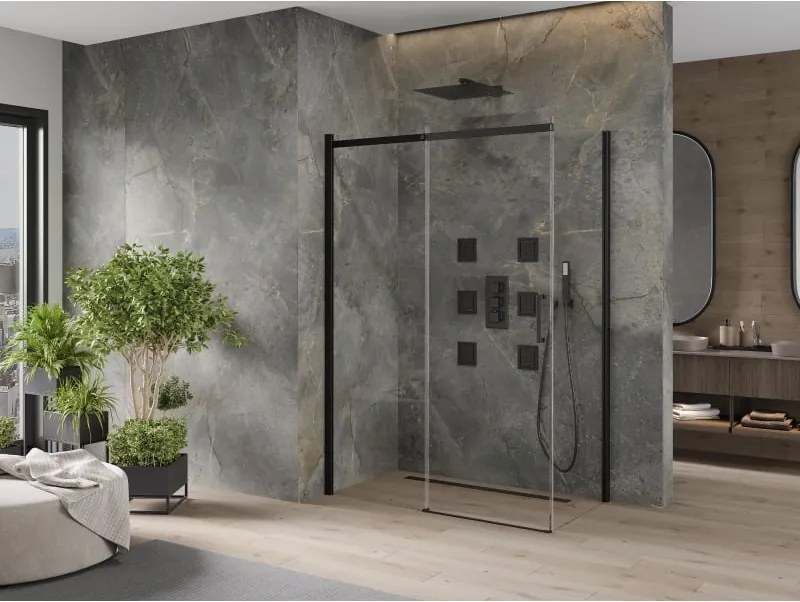 Mexen Omega kabina prysznicowa rozsuwana 150 x 80 cm, transparent, czarna - 825-150-080-70-00