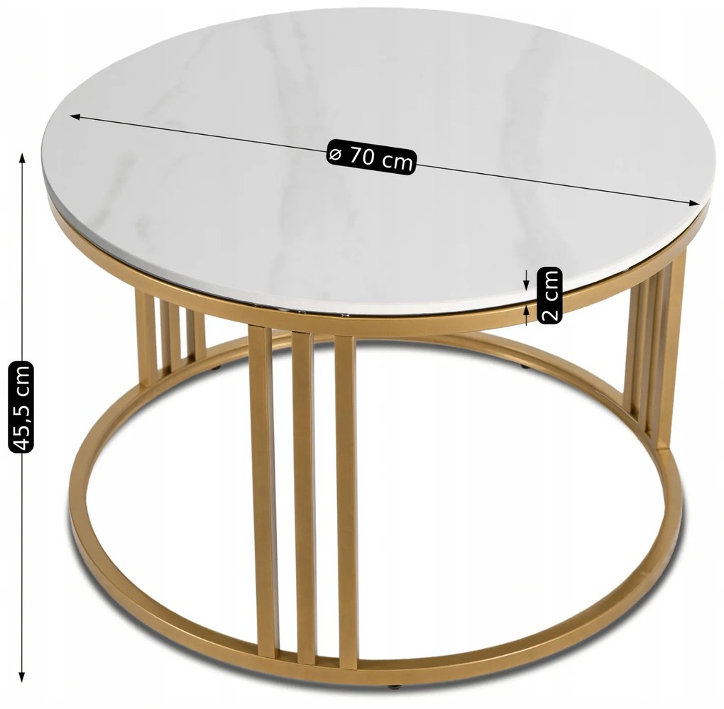 Stolik Kawowy KORIN 70 cm Biały Połysk/Złoty Glamour Nowoczesny