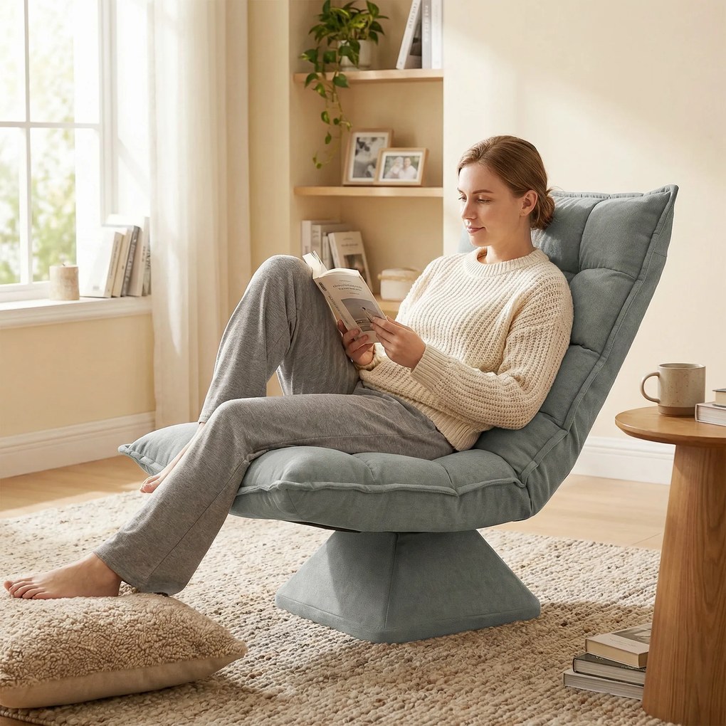 HOMCOM Fotel do czytania i relaksu, obrotowy, w wyglądzie aksamitu, 62 cm x 70 cm x 95 cm, Jasnoszary