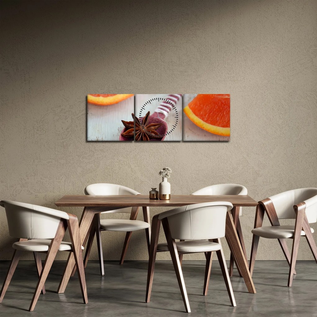 Obraz cynamonu na łyżce (z zegarem) (90x30 cm)