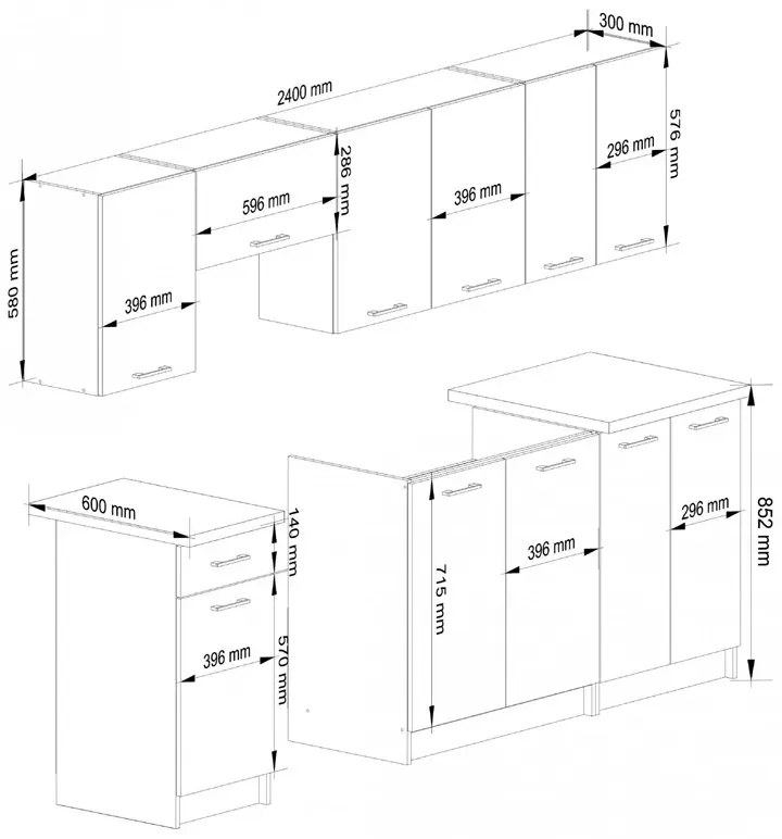 Zestaw Białych Mebli Kuchennych 240 Cm R8-M25