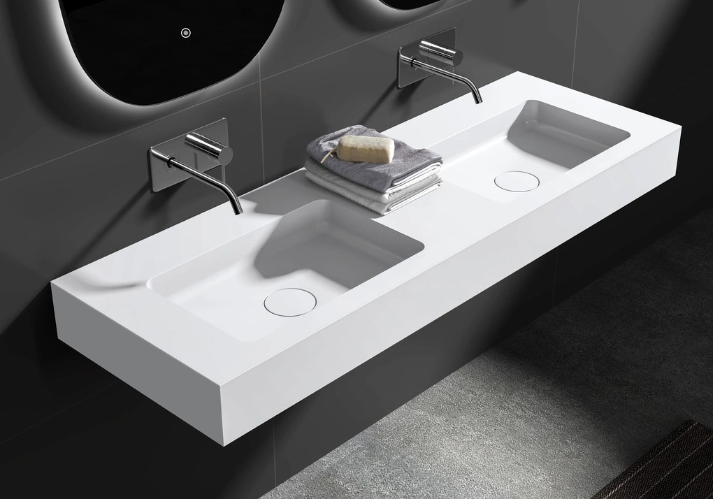 Podwójna umywalka wisząca BA8013 z odlewu mineralnego