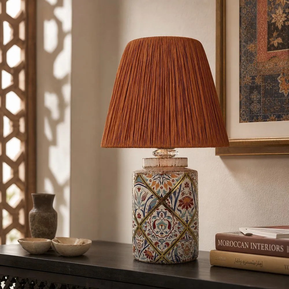 Lampa stołowa w kolorze terakoty z kloszem plecionki papierowej (wysokość 40 cm) Alev – Opviq lights