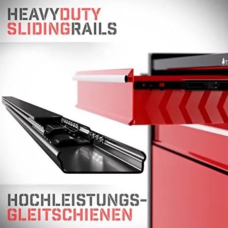 Wózek warsztatowy z 5 szufladami, 61 x 108 cm, czerwony