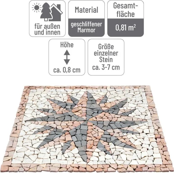 Mozaika marmurowa, motyw Róża Wiatrów, 90 x 90 cm
