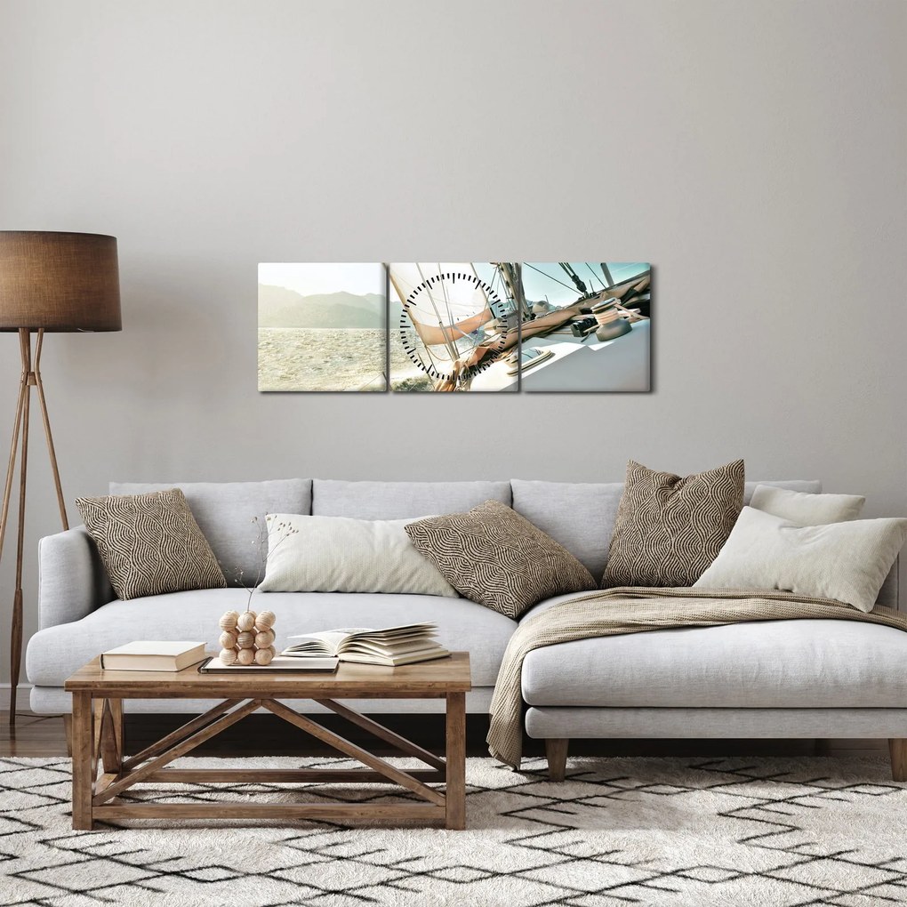 Obraz - Jacht (z zegarem) (90x30 cm)