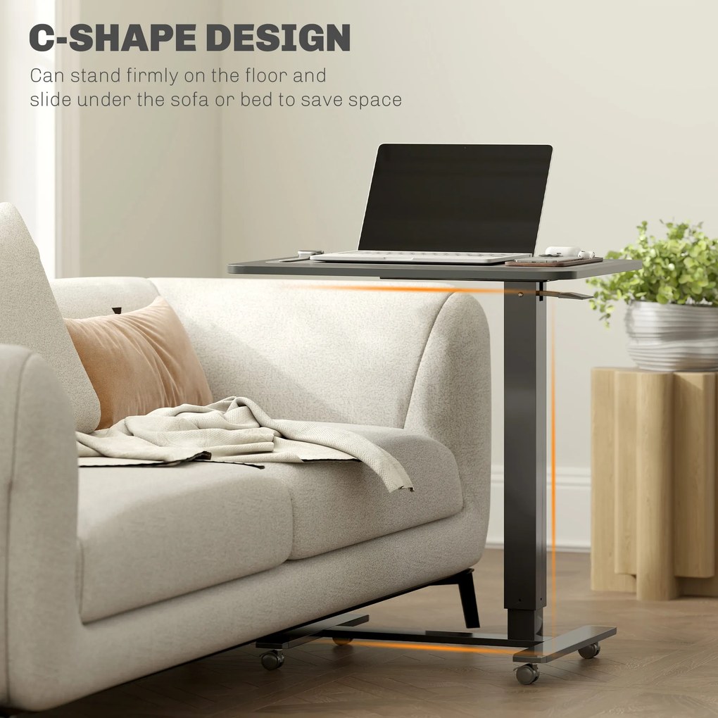 HOMCOM Biurko stojące Regulowane wysokościowo inkl. 4 kółka C-kształt 65 cm x 48 cm x 70-110 cm Czarny