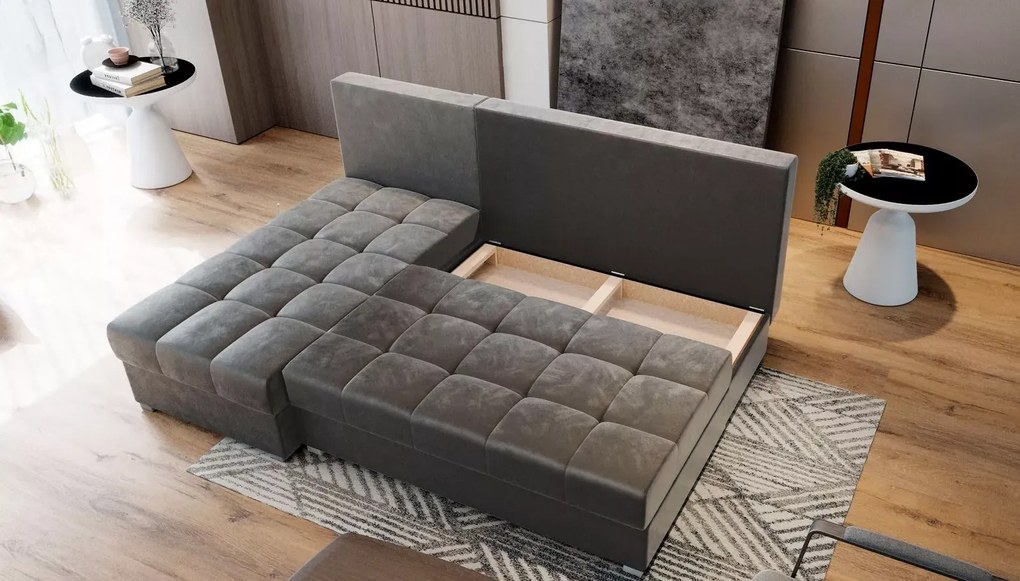 PROMOCJA Ciemnozielona rozkładana narożna sofa ZENA, dwustronna II. jakość