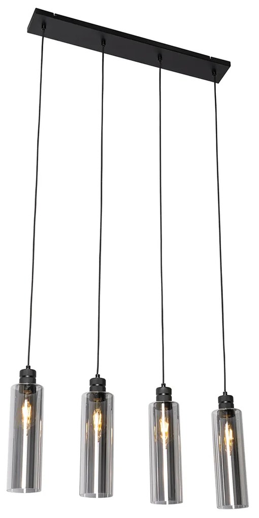 Nowoczesna lampa wisząca czarna z przydymionym szkłem 4-punktowa - Stavelot Nowoczesny Oswietlenie wewnetrzne