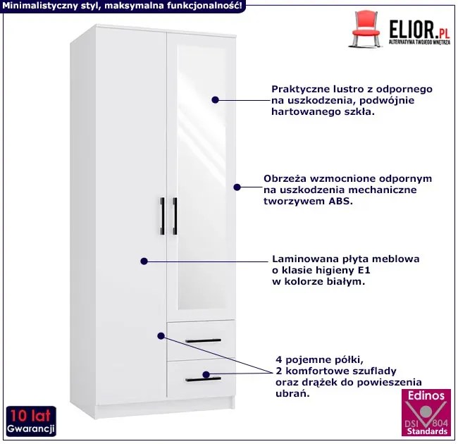 Biała Szafa Wolnostojąca Z Lustrem K9-W77