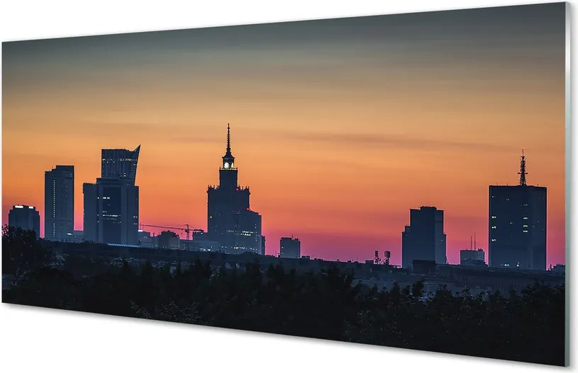 Szkło do Kuchni na Ścianę Zachód Słońca nad Warszawą