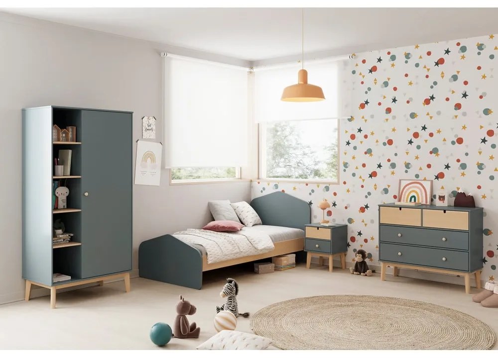 Łóżko dziecięce w dekorze sosny ze stelażem 90x190 cm w naturalnym kolorze/szarozielone Estefania – Marckeric