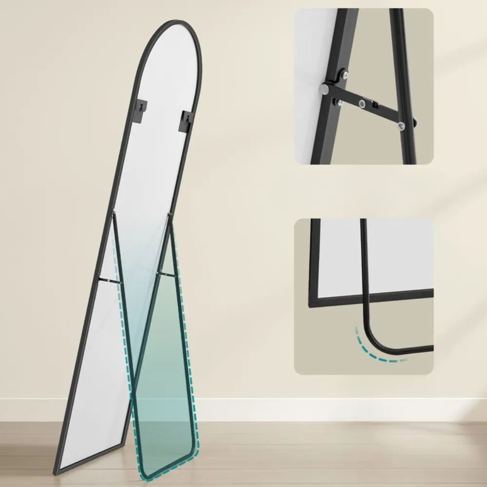 SongmicsHome Zaokrąglone lustro UMBRA, 160x50 cm, czarne