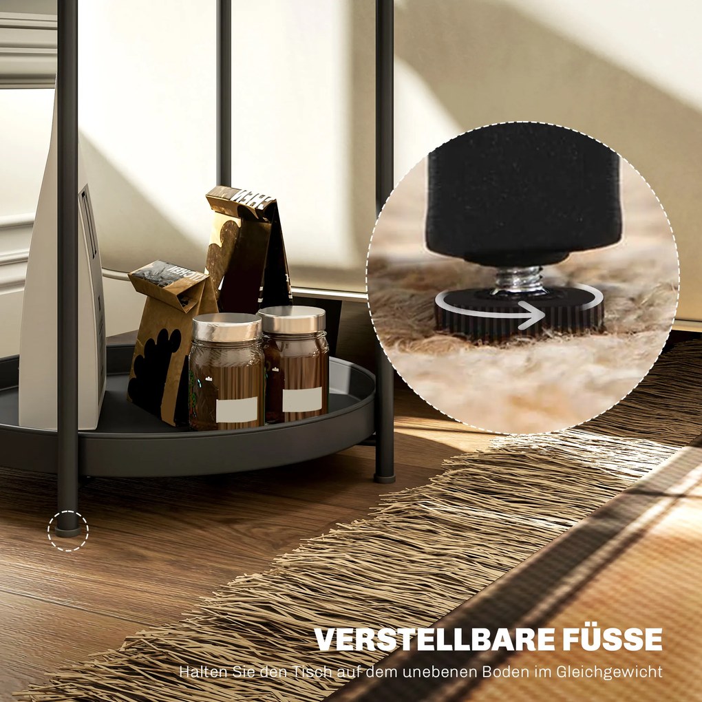 HOMCOM Okrągły stolik pomocniczy z półkami, 2-poziomowy stolik kawowy do salonu, sypialni, małych przestrzeni, metal, czarny