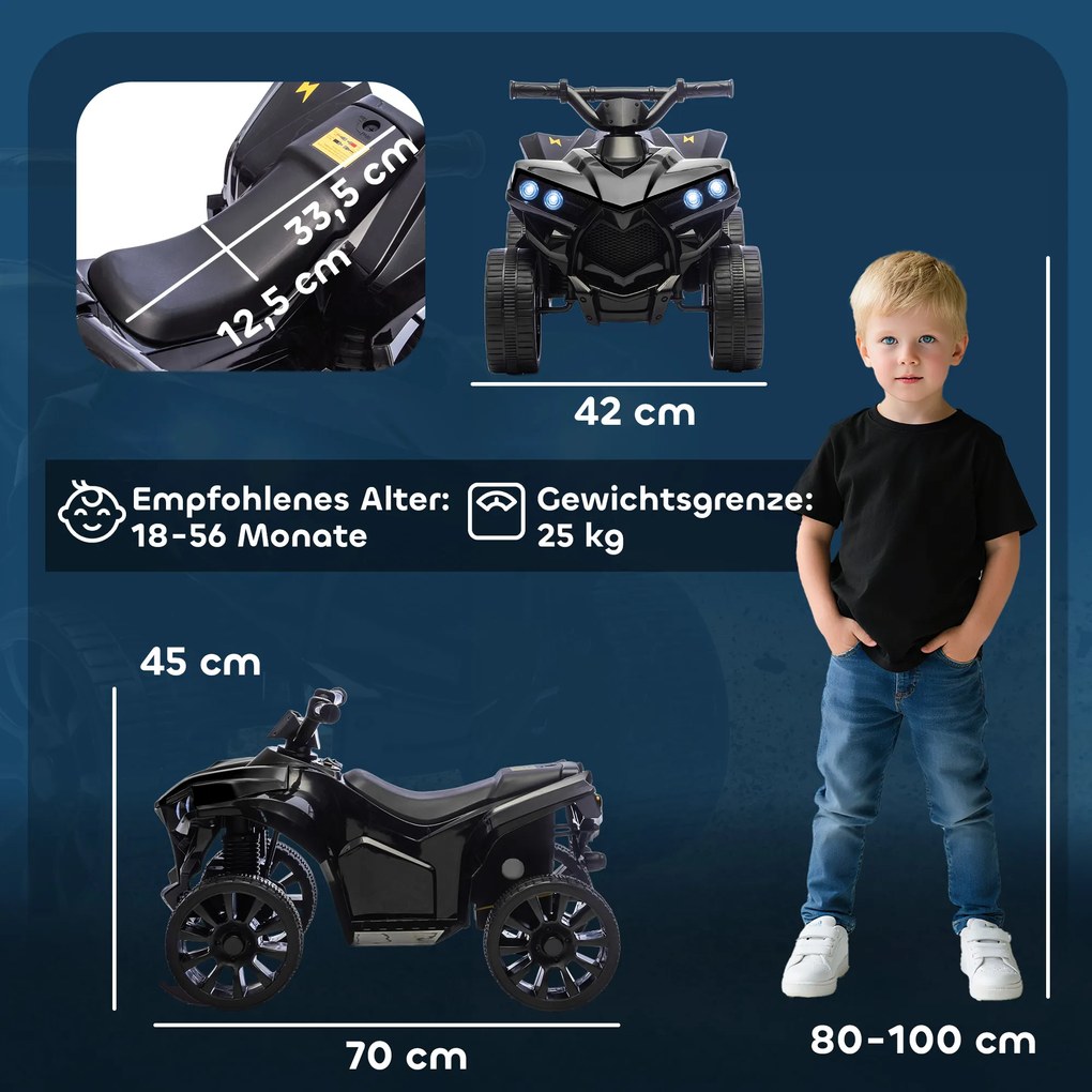 AIYAPLAY Quad dziecięcy elektryczny 6 V quad dla dzieci z funkcją przód/tył, muzyką, reflektorami LED Czarny