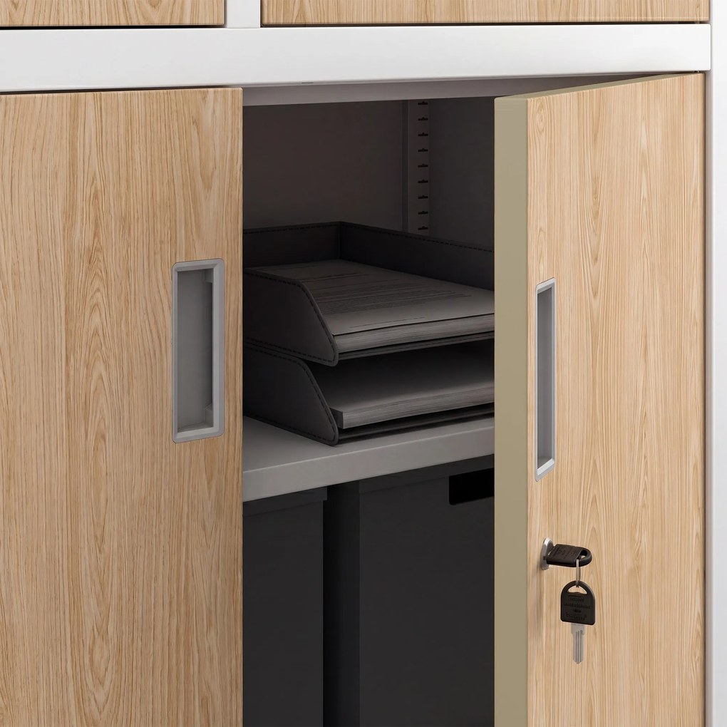 Biurowa szafa metalowa z sejfem biała / dąb sonoma: Eco Design FILIP II, 900 x 1850 x 400 mm