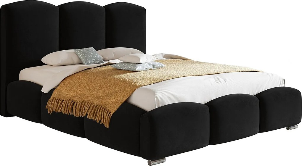 Łóżko dwuosobowe 180x200 Roma z pojemnikiem - łóżko tapicerowane, stelaż metalowy, welur - czarny (Amor Velvet 4322)