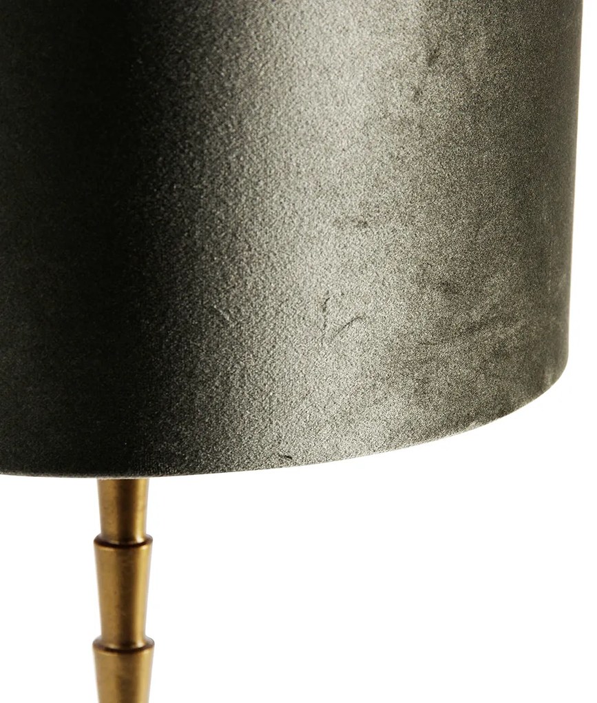 Lampa stołowa brązowa z zielonym aksamitnym abażurem 35 cm - Pisos klasyczny/Antyczny Oswietlenie wewnetrzne