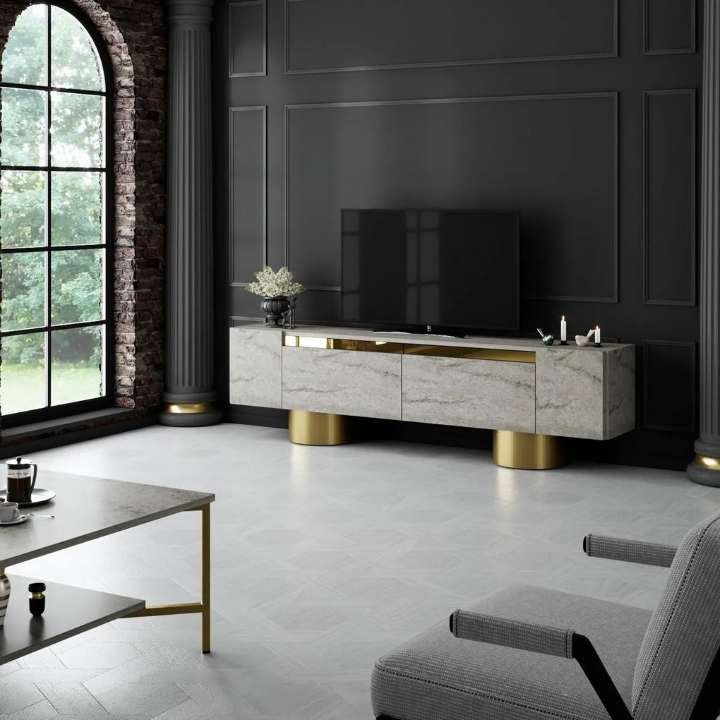 Stolik pod telewizor Bohem Travertine and Gold