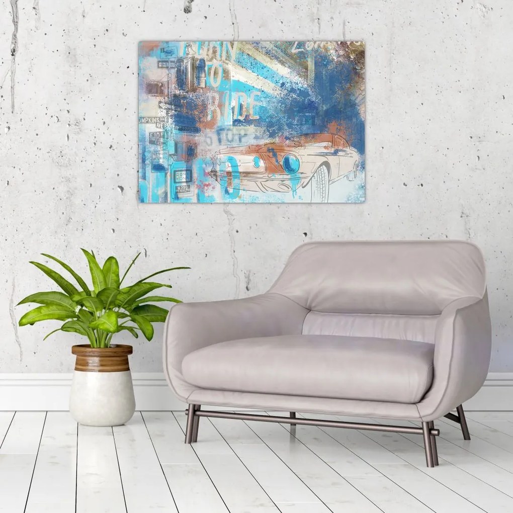 Obraz na szkle - Urodzony, by jeździć, niebieskie odcienie (70x50 cm)