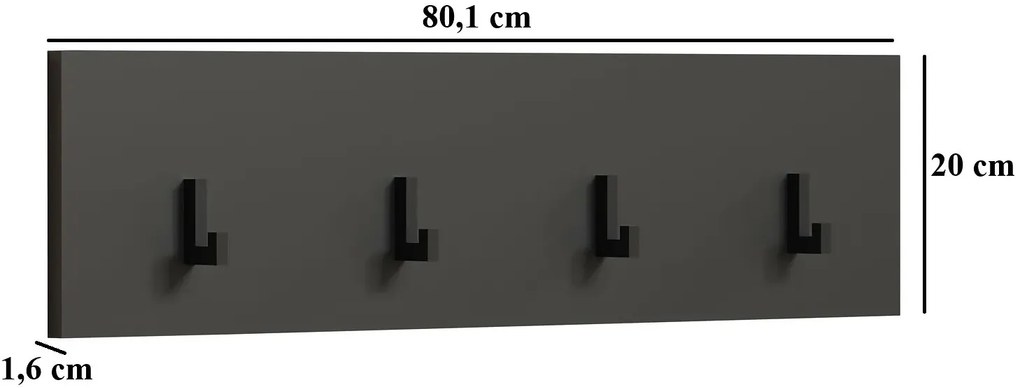 Prosty wieszak ścienny z 4 haczykami do przedpokoju grafit W8-Z94