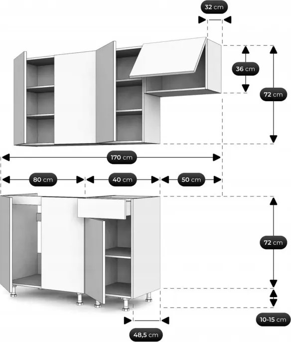 Zestaw Mebli Kuchennych MODERN 170 cm Dąb Evoke/Kaszmir Nowoczesny