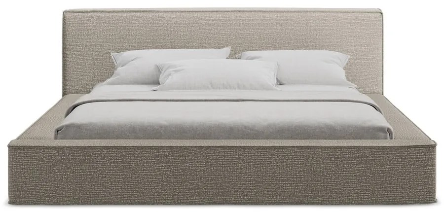 Szarobrązowe tapicerowane łóżko dwuosobowe ze schowkiem i stelażem 140x200 cm Noho – Makamii