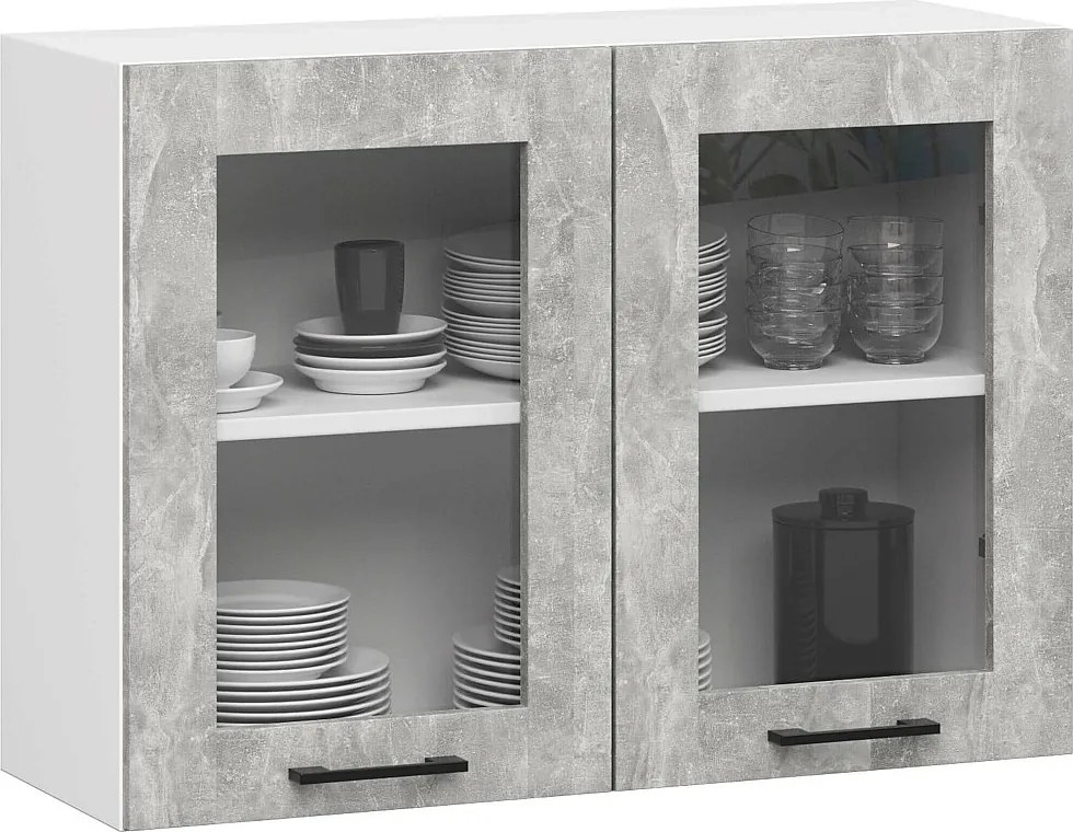 Szafka kuchenna wisząca witryna AKORD OLIWIA W80 Biała 80 cm 2 drzwi kolor Beton mat 2 półki 80x30,5x58 cm