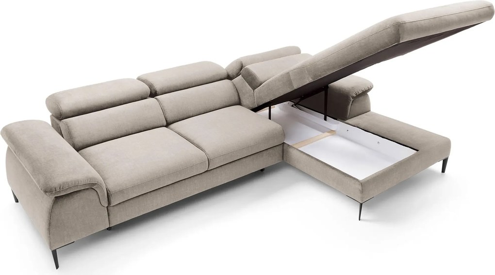 Beżowa kanapa narożna z regulowanymi zagłówkami C1-L28